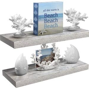 NIB Sorbus Floating Wall Shelves - 2 Pack 24 X 9 Inch Rustic Home Decor